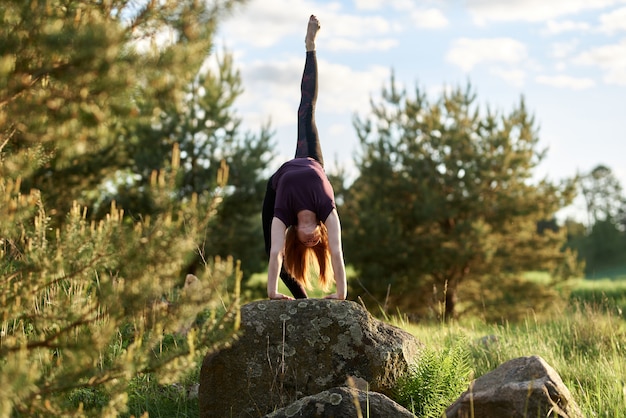 yoga practice. outdoors in the forest