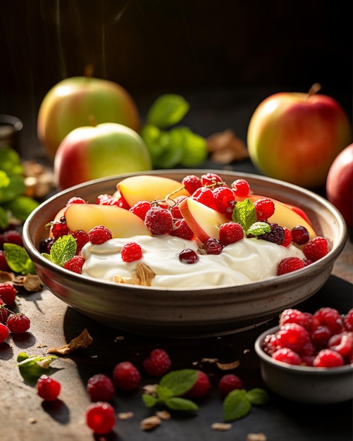 Yogurt Bowl Topped With Fresh Apples