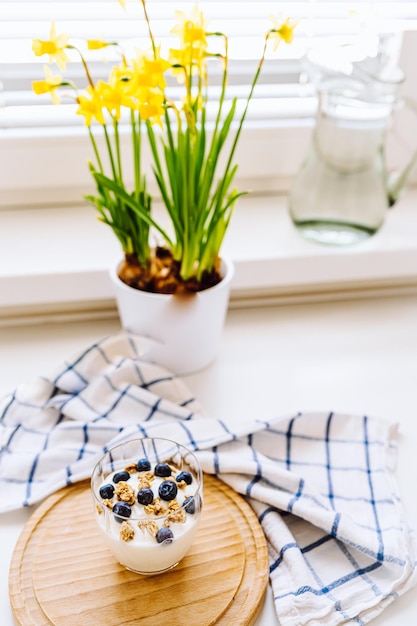 Yogurt daffodils breakfast spring