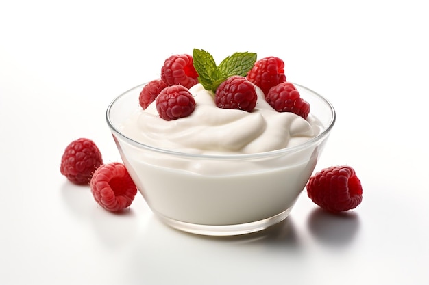 Yogurt with Berries Isolated on White Generative AI