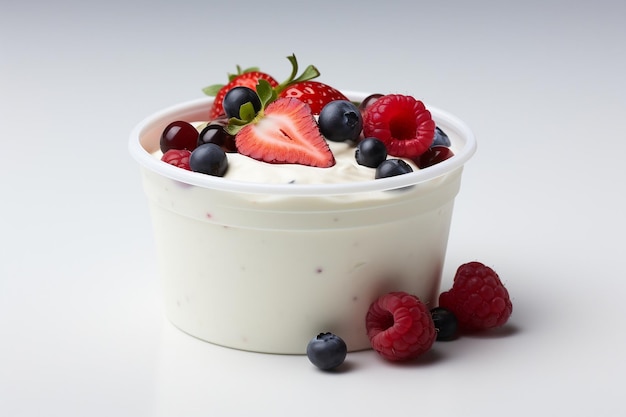 Yogurt with Berries Isolated on White Generative AI