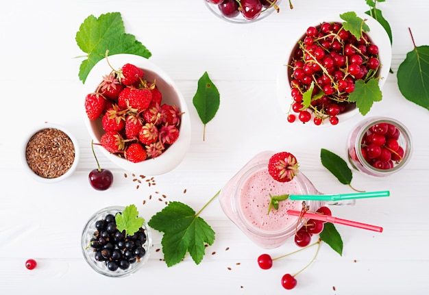 Yogurt with berries. Summer Breakfast. Healthy breakfast. Fitness food. 