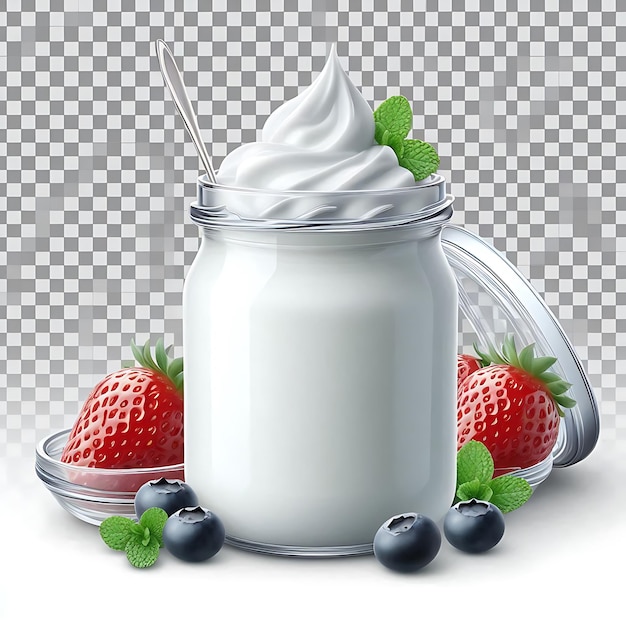 yogurt with cream isolated on a transparent White background