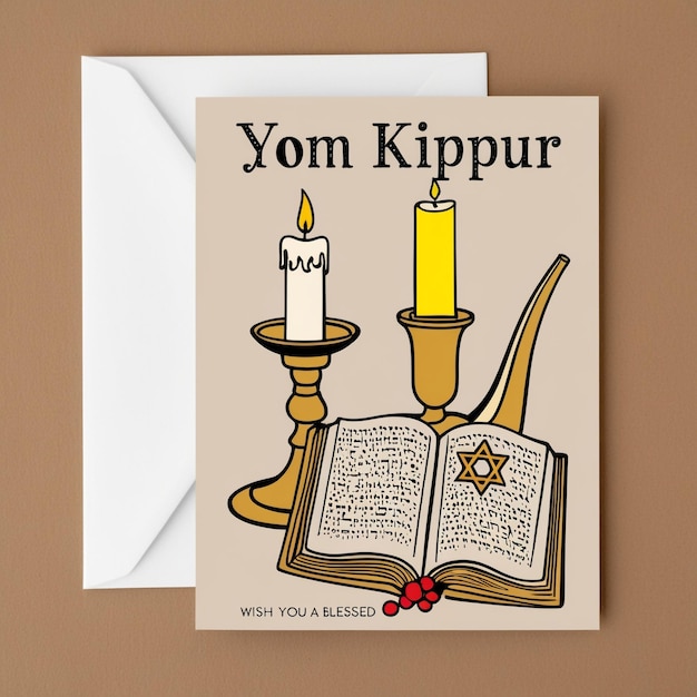 Photo yom kippur background with candle and shofar realistic design