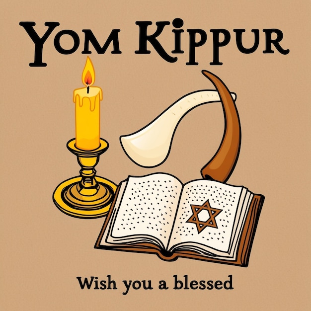 Yom Kippur Background with Candle and Shofar Realistic Design