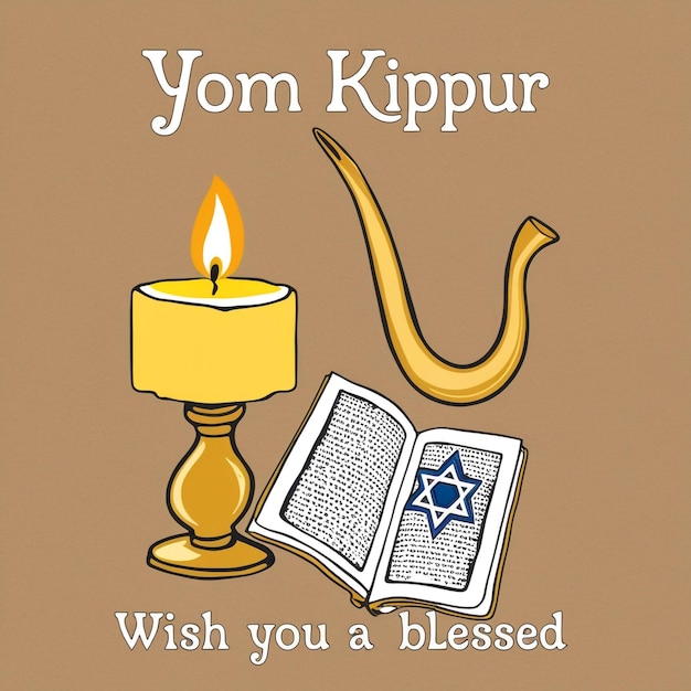 Photo yom kippur background with candle and shofar realistic design