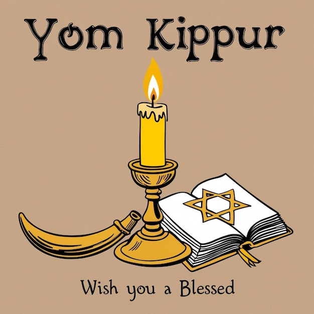 Yom Kippur Background with Candle and Shofar Realistic Design