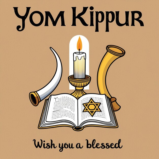 Photo yom kippur background with candle and shofar realistic design