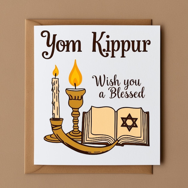 Yom Kippur Background with Candle and Shofar Realistic Design