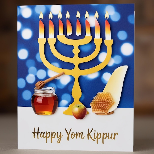 Photo yom kippur greeting card design template or background with logo