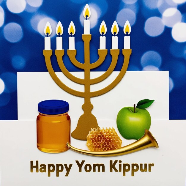 Photo yom kippur greeting card design template or background with logo