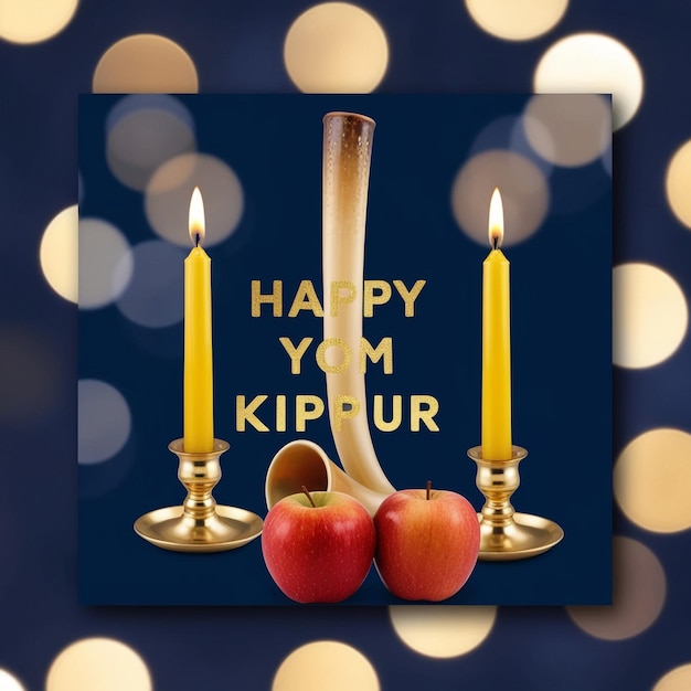 Photo yom kippur greeting card template with shofar design