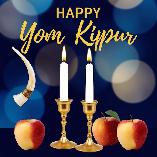 Photo yom kippur greeting card template with shofar design