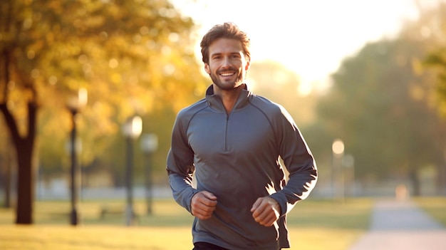 A Yonung Man Jogging At The Park In The Morning A Male Running In Park