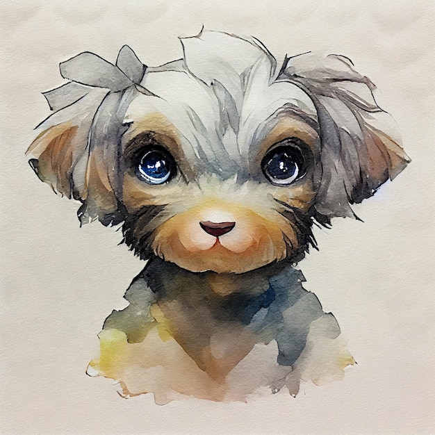 Yorkipoo. Adorable puppy dog. Watercolor illustration with color spots. All dog breeds