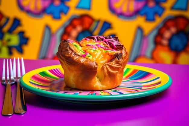 Photo yorkshire pudding on a colorful plate yummy delicious yorkshire pudding food image