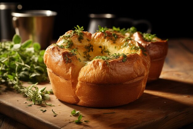 Photo yorkshire pudding with a crust of herbs yummy delicious yorkshire pudding food image