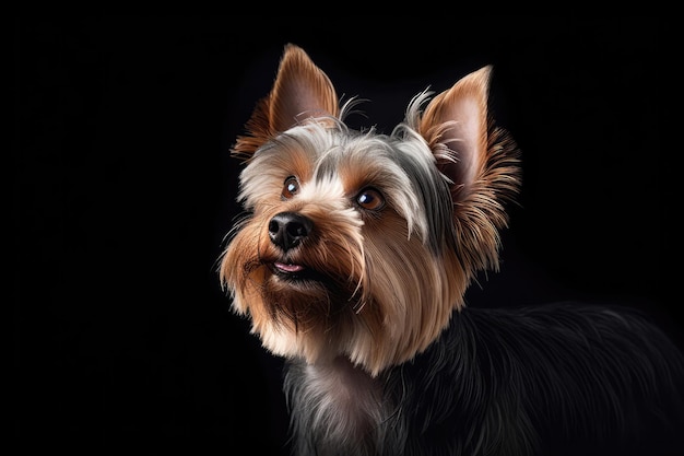 Yorkshire Terrier Dog On Black Background Generative AI