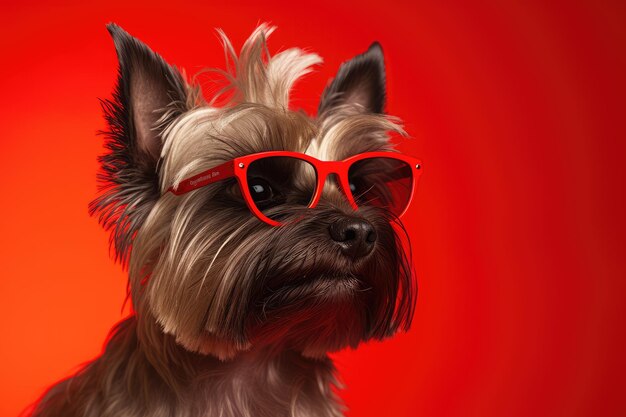 Yorkshire Terrier dog portrait wearing sunglasses AI generated