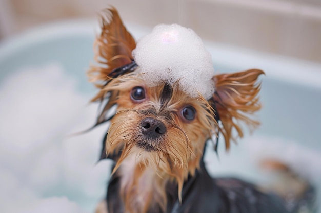 Yorkshire Terrier Getting a Bath