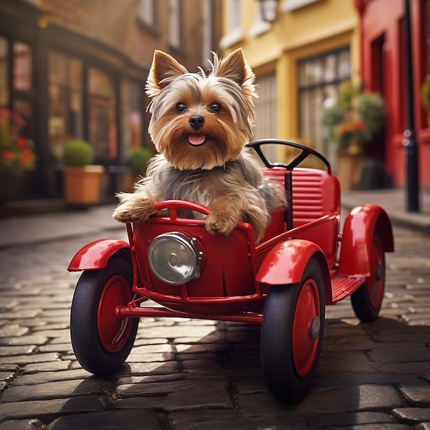 Yorkshire terrier riding in a car