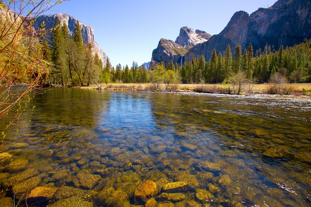 Yosemite Merced River el Capitan and Half Dome