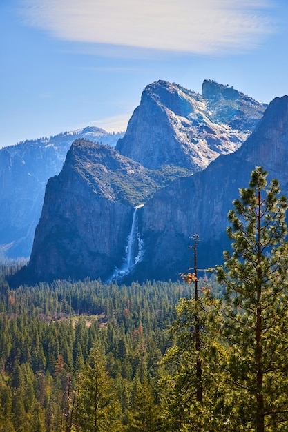 Yosemite tunnel view at morning light of bridalveil falls