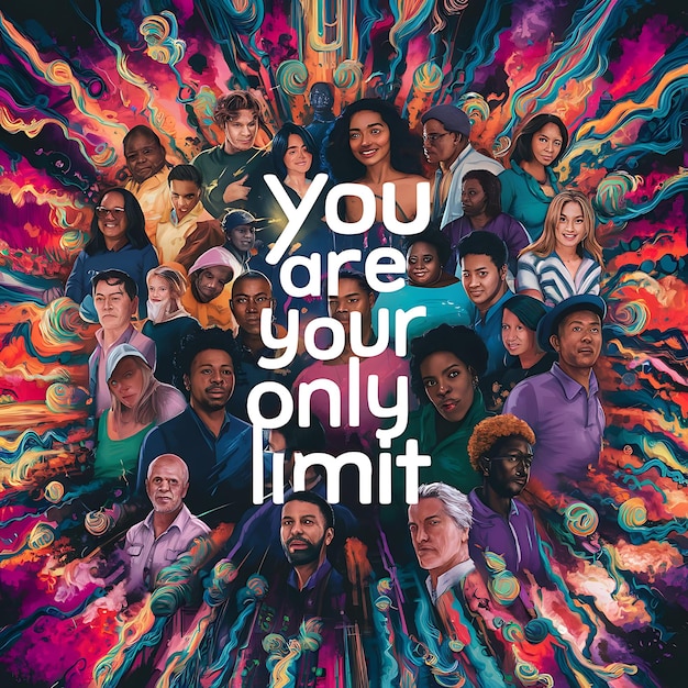 Photo you are your only limit colorful background and text tshirt design motivational quote illustration typography