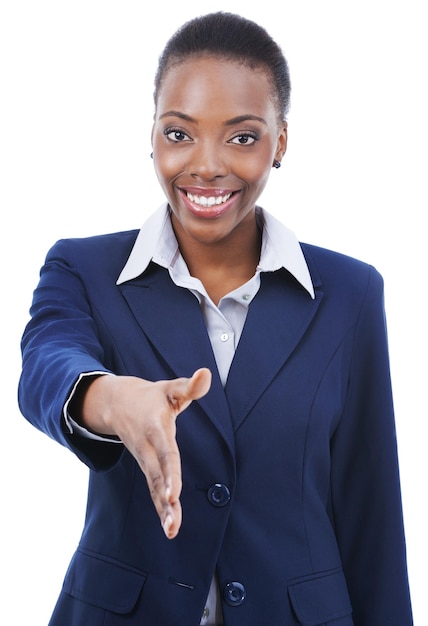 You have a deal Portrait of an africanamerican businesswoman extending her hand for a handshake