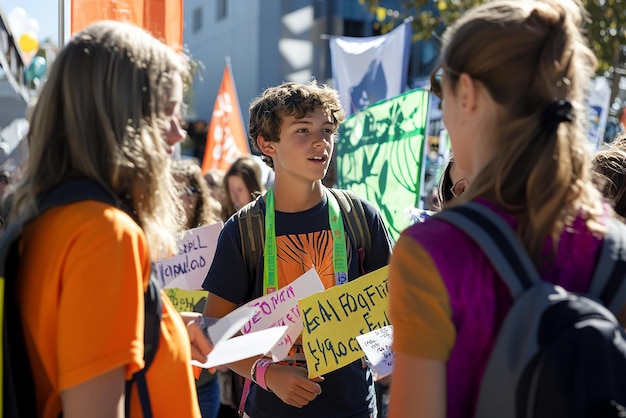 Photo young activists energizing a public event