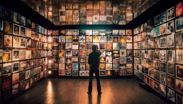 Young adult businessman standing looking at bookshelf generated by AI