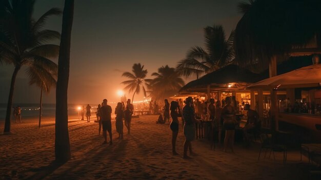 Young Adult Friends With Tropical Drinks Enjoy the Sunset on Their Vacation Generatvie AI