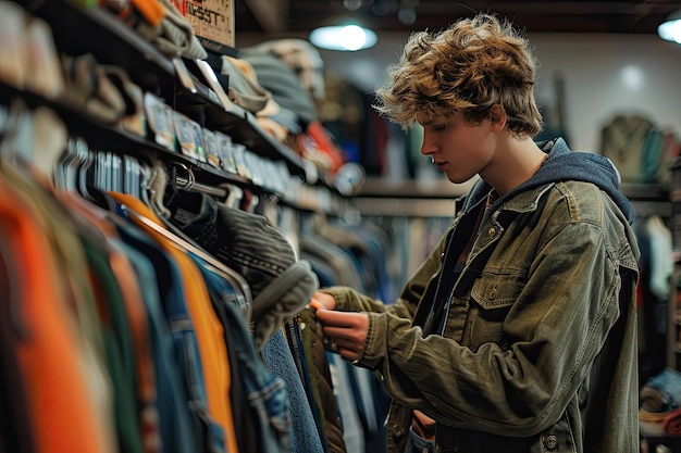 Young Adult Looking for Unique Items in Thrift Store