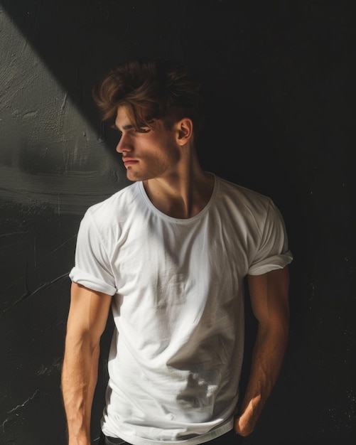 Young Adult man model in Blank white TShirt for design mockup