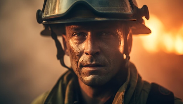 Young adult man in work helmet smiling confidently generated by AI