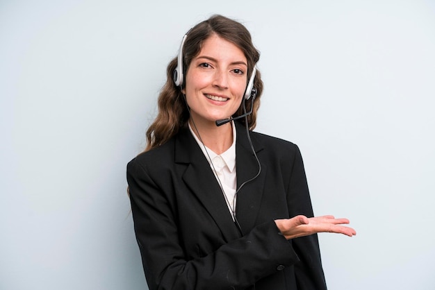 Young adult pretty woman telemarketer concept