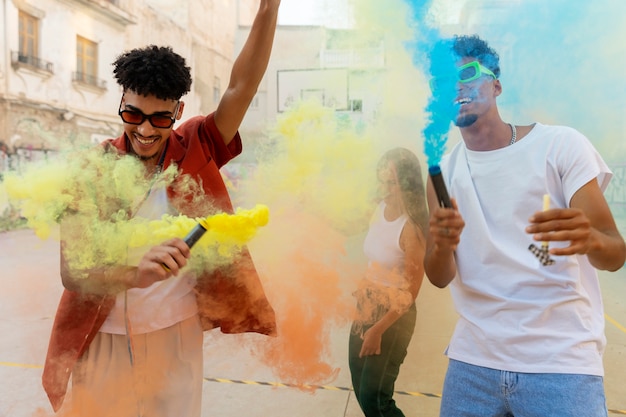 Young adults having block party