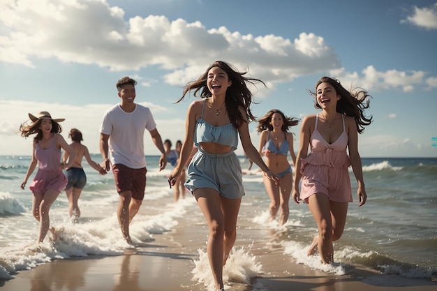 Young adults having fun at the sea side