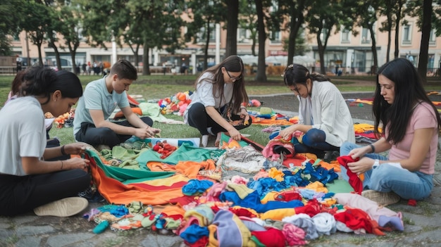 Young adults reusing fabric material