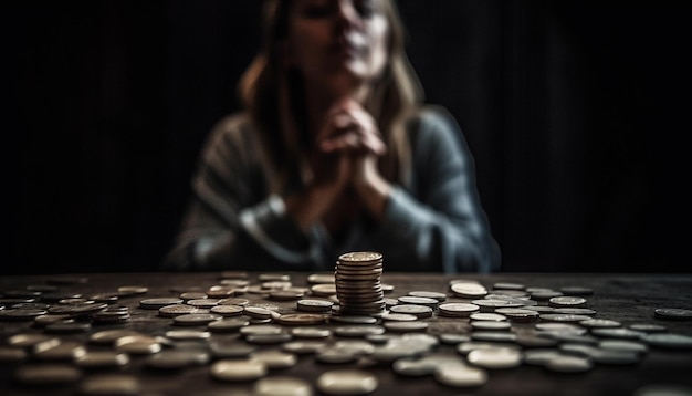 Young adults working indoors with currency stacks generated by AI