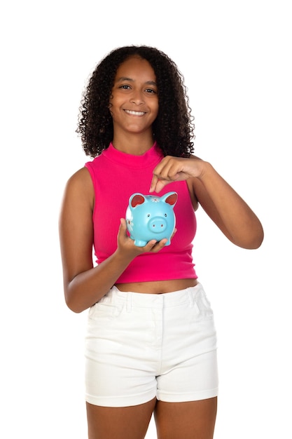 Young african american girl saving for her future