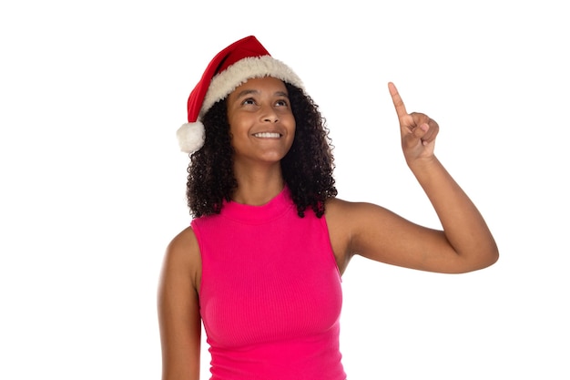 Young african american girl wearing christmas hat