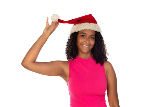 Young african american girl wearing christmas hat