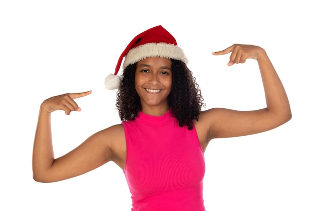 Young african american girl wearing christmas hat