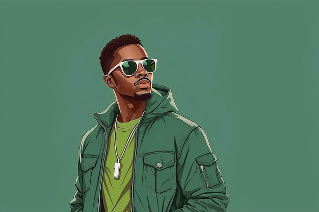 Photo young african american man in green jacket and sunglasses vector