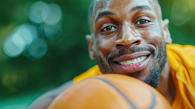 Photo a young african american man playing basketball outdoors representing urban sport lifestyle