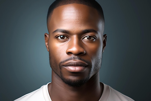 A young African American man in a white tshirt poses against a dark background