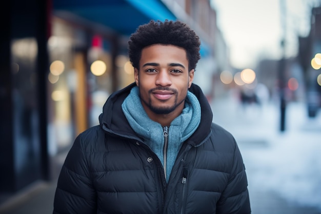 Young African American man in winter clothes