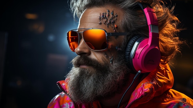 young african american man with headphones and sunglasses