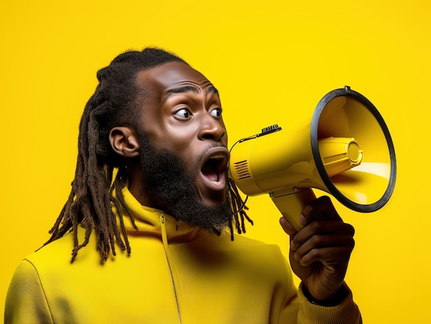 young African American shouting into megaphone